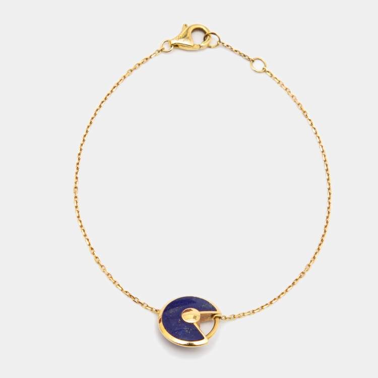 Pre Owned Cartier Amulette De Cartier Lapis Lazuli Diamond 18k Yellow Gold Bracelet