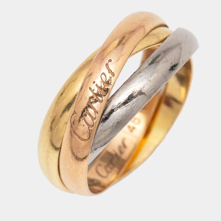 Pre Owned Cartier Trinity 18k Three Tone Gold Small Model Ring Size 48