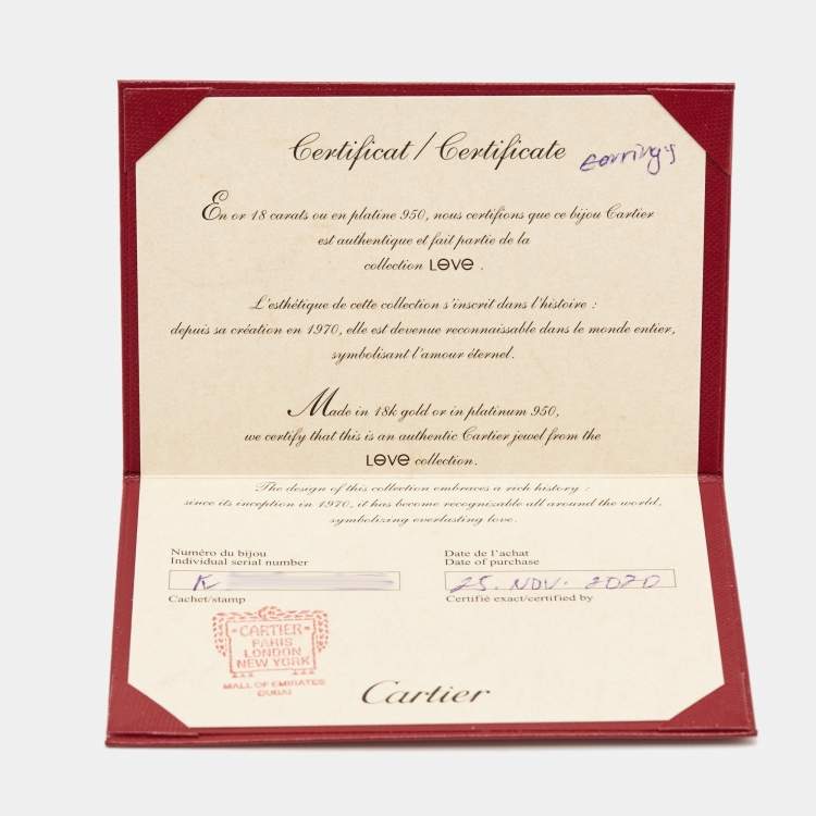 Pre Owned Cartier Love 18k Yellow Gold Hoop Earrings