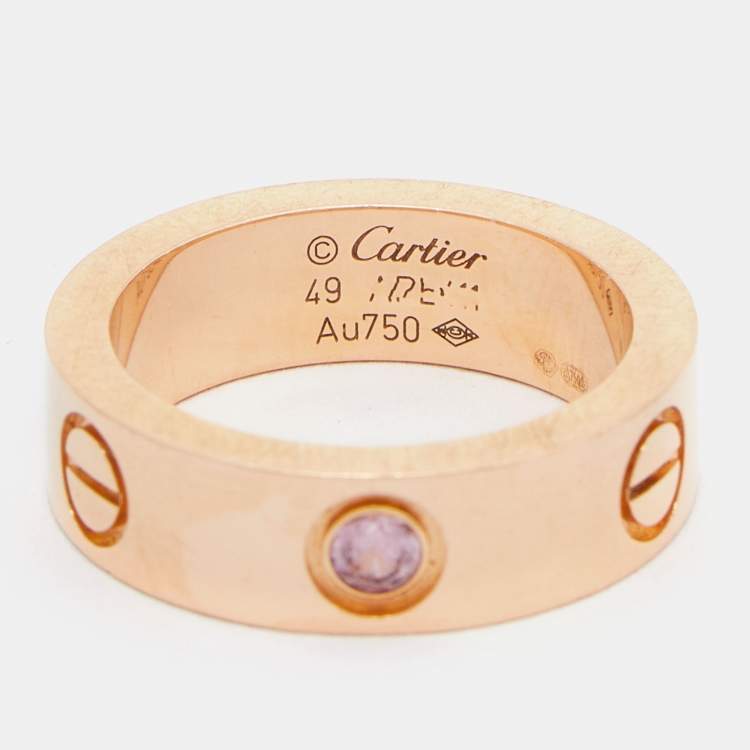 Pre Owned Cartier Love Pink Sapphire 18k Rose Gold Band Ring Size 49