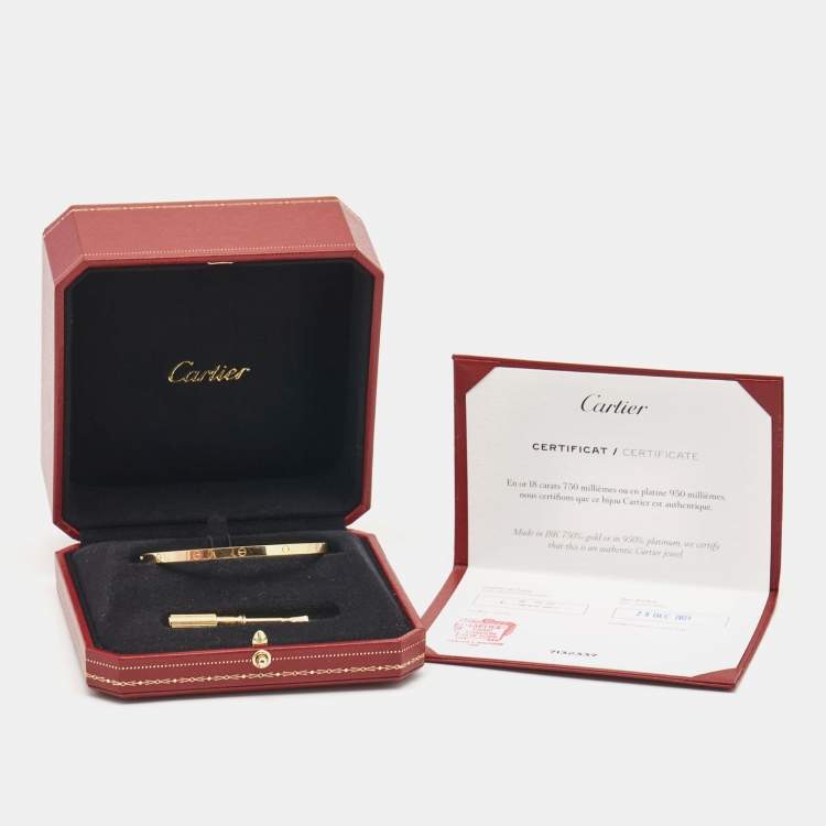 Pre Owned Cartier Love 18k Yellow Gold Small Model Bracelet 19