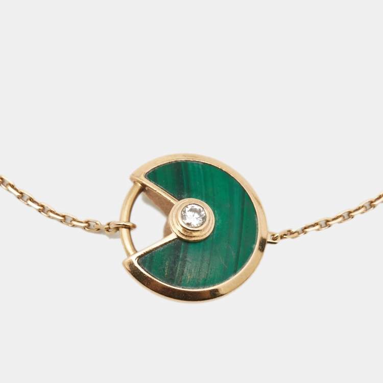 Pre Owned Cartier Amulette De Cartier Malachite Diamond 18k Yellow Gold XS Model Bracelet