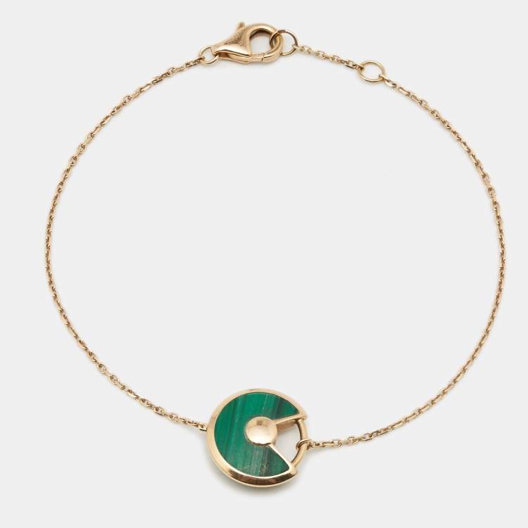 Pre Owned Cartier Amulette De Cartier Malachite Diamond 18k Yellow Gold XS Model Bracelet