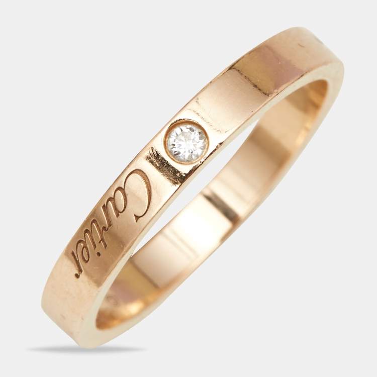 Pre Owned Cartier C de Cartier Diamond 18k Rose Gold Wedding Band Ring Size 59