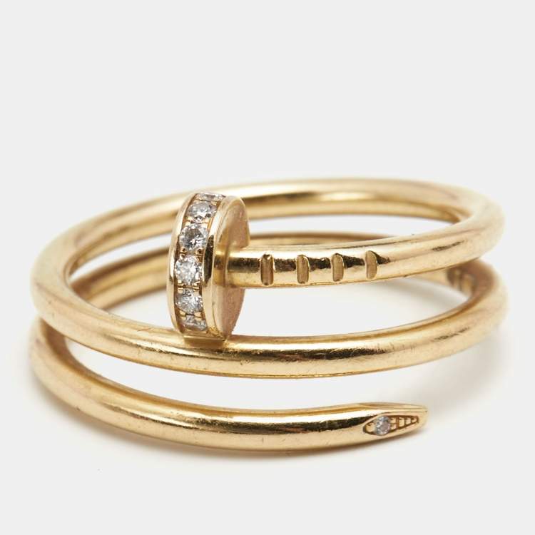 مملوكة مسبقًا Cartier Juste Un Clou Coiled Diamond 18k Yellow Gold Band Ring Size 51