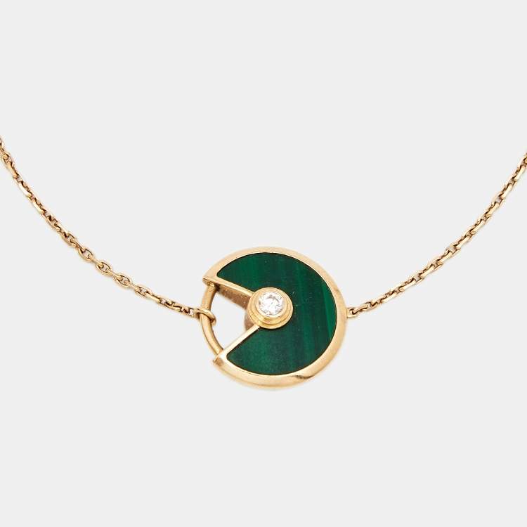 Pre Owned Cartier Amulette De Cartier Malachite Diamond 18k Rose Gold XS Model Bracelet