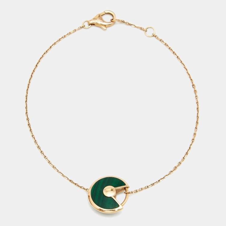 Pre Owned Cartier Amulette De Cartier Malachite Diamond 18k Rose Gold XS Model Bracelet