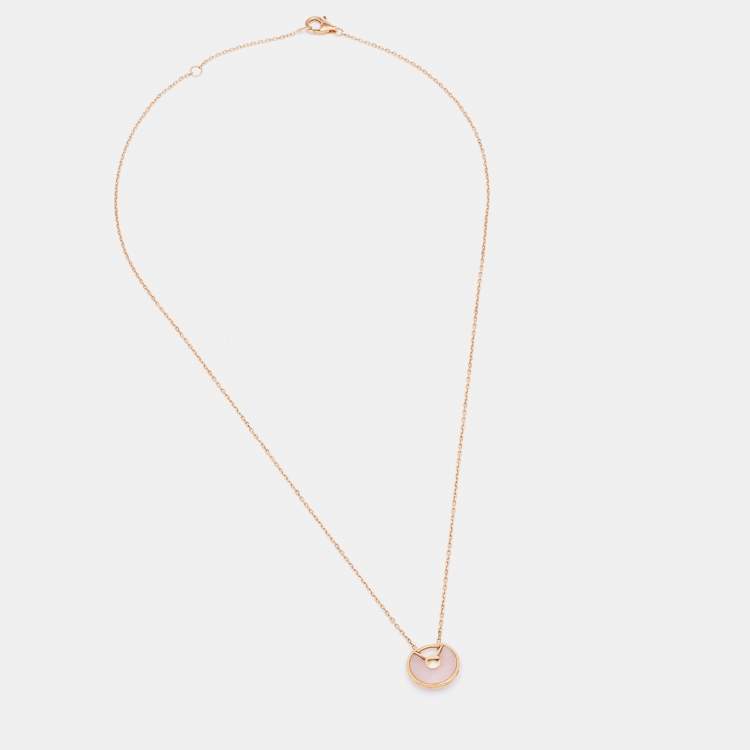 Pre Owned Cartier Amulette De Cartier Pink Opal Diamond 18k Rose Gold XS Motif Necklace
