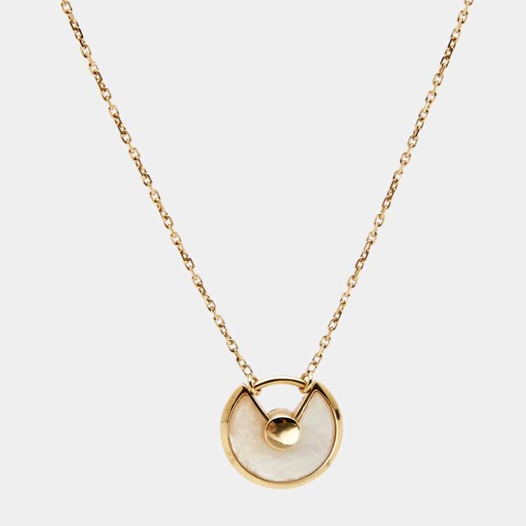 Pre Owned Cartier Amulette De Cartier Mother of Pearl Diamond 18k Yellow Gold XS Model Necklace