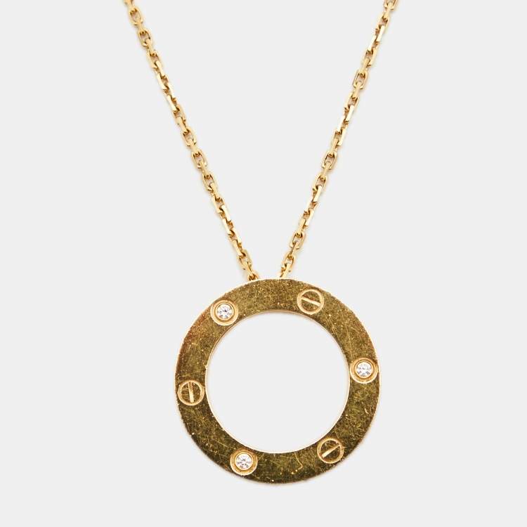 Pre Owned Cartier Love 3 Diamonds 18k Yellow Gold Necklace 