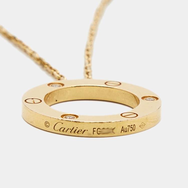 Pre Owned Cartier Love 3 Diamonds 18k Yellow Gold Necklace 