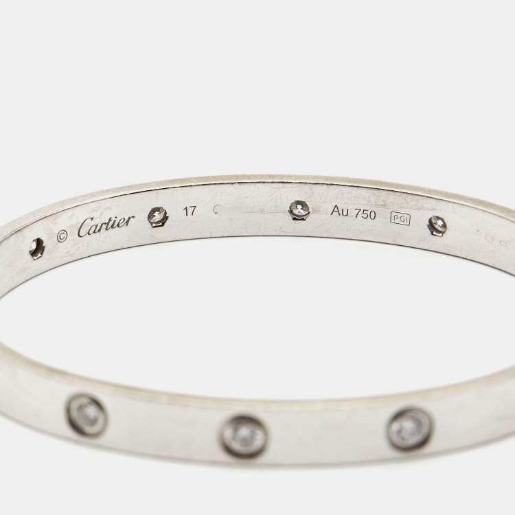 مملوكة مسبقًا Cartier Love 10 Diamonds 18k White Gold Bangle Bracelet 17