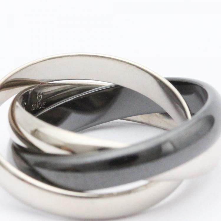 Pre Owned Cartier Trinity 18K White Gold Ceramic Ring EU 51