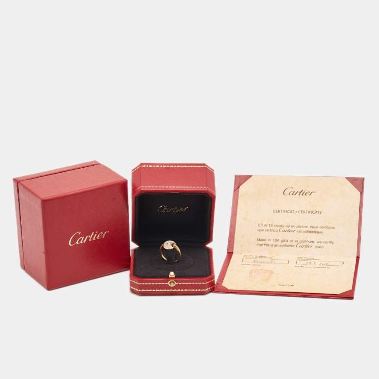 Pre Owned  Cartier Amulette De Cartier Mother of Pearl Diamond 18k Yellow Gold Ring Size 54