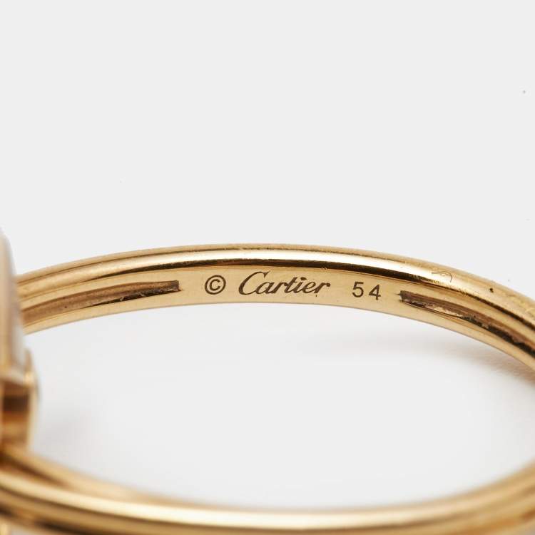 Pre Owned  Cartier Amulette De Cartier Mother of Pearl Diamond 18k Yellow Gold Ring Size 54
