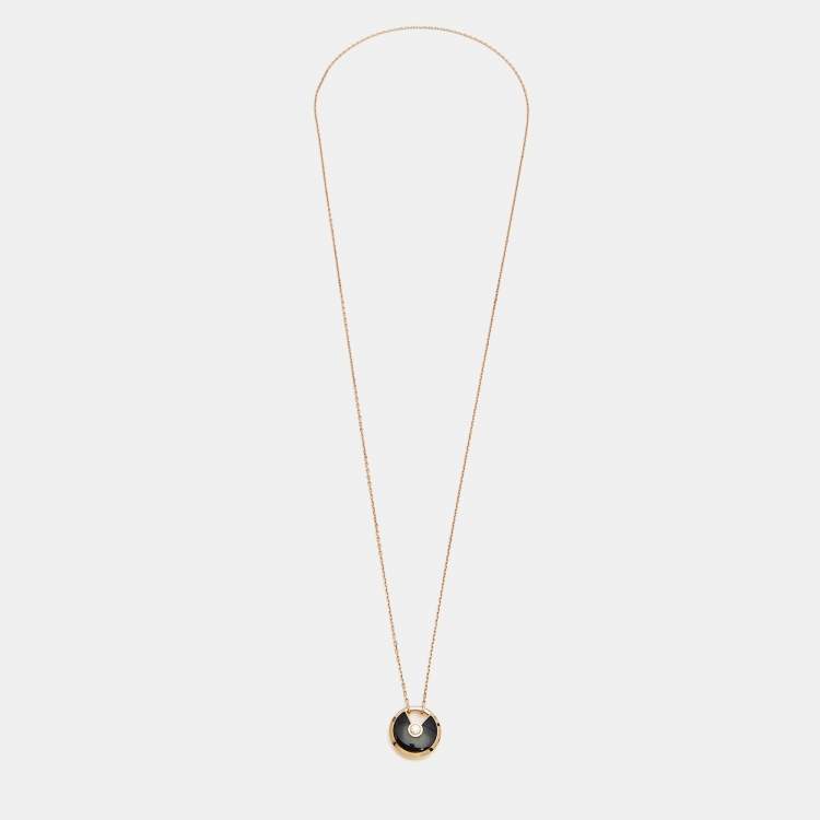 Pre Owned Cartier Amulette de Cartier Onyx Diamond 18k Rose Gold Small Model Necklace