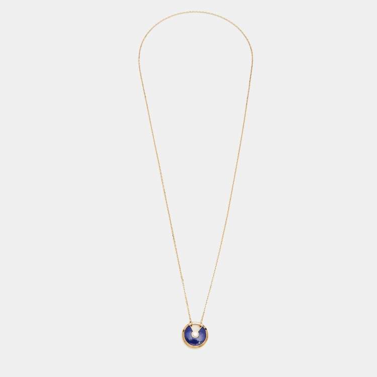 Pre Owned Cartier Amulette De Cartier Lapis Lazuli Diamond 18k Yellow Gold Small Model Necklace