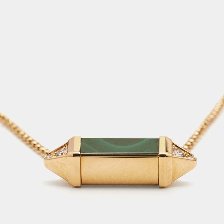 مملوكة مسبقًا Cartier Les Berlingots De Cartier Malachite & Diamond 18K Yellow Gold Medium Model Pendant Necklace