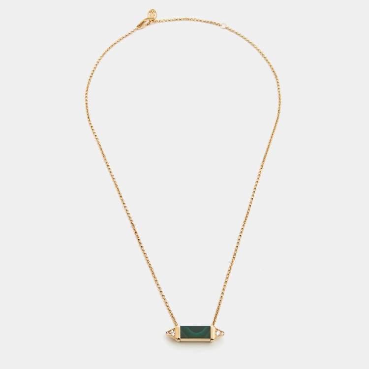 مملوكة مسبقًا Cartier Les Berlingots De Cartier Malachite & Diamond 18K Yellow Gold Medium Model Pendant Necklace