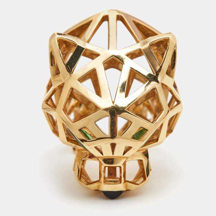 Pre Owned Cartier Panthre de Cartier Garnet Onyx 18k Yellow Gold Ring Size 54