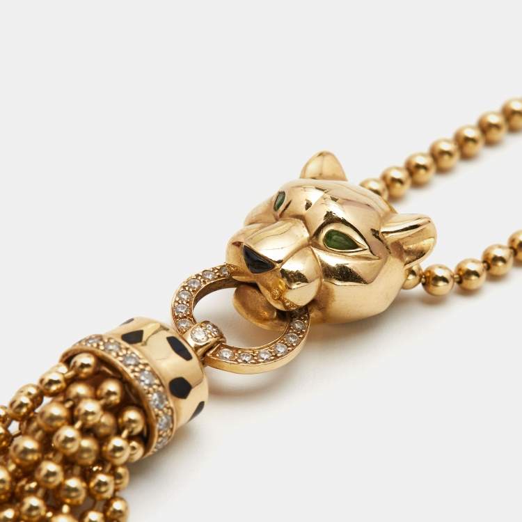 Pre Owned Cartier Panthère de Cartier Diamond Garnet Lacquer 18k Yellow Gold Necklace