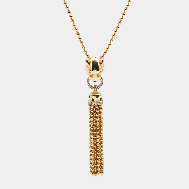 Pre Owned Cartier Panthère de Cartier Diamond Garnet Lacquer 18k Yellow Gold Necklace