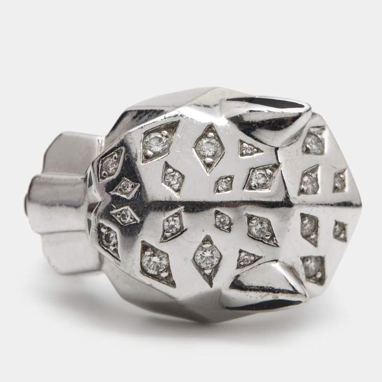 مملوكة مسبقًا Cartier Panthere de Cartier Multi Gemstone Lacquer 18k White Gold Ring Size 53