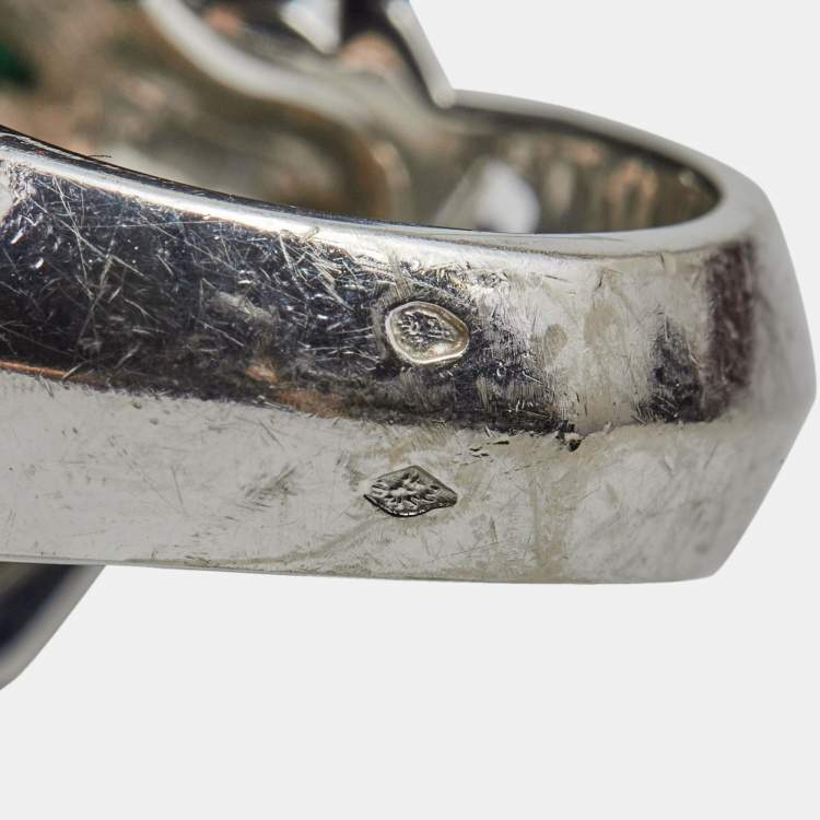 مملوكة مسبقًا Cartier Panthere de Cartier Multi Gemstone Lacquer 18k White Gold Ring Size 53