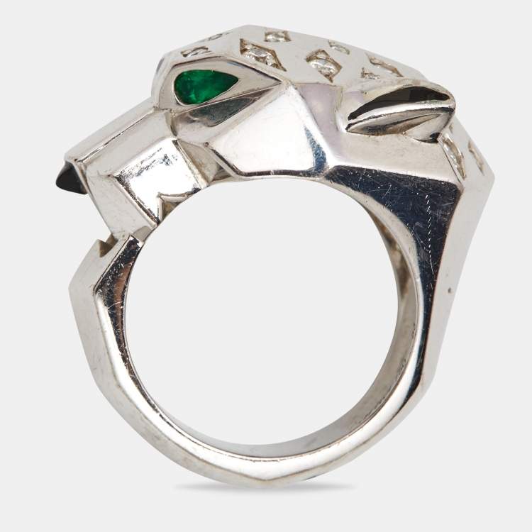 مملوكة مسبقًا Cartier Panthere de Cartier Multi Gemstone Lacquer 18k White Gold Ring Size 53