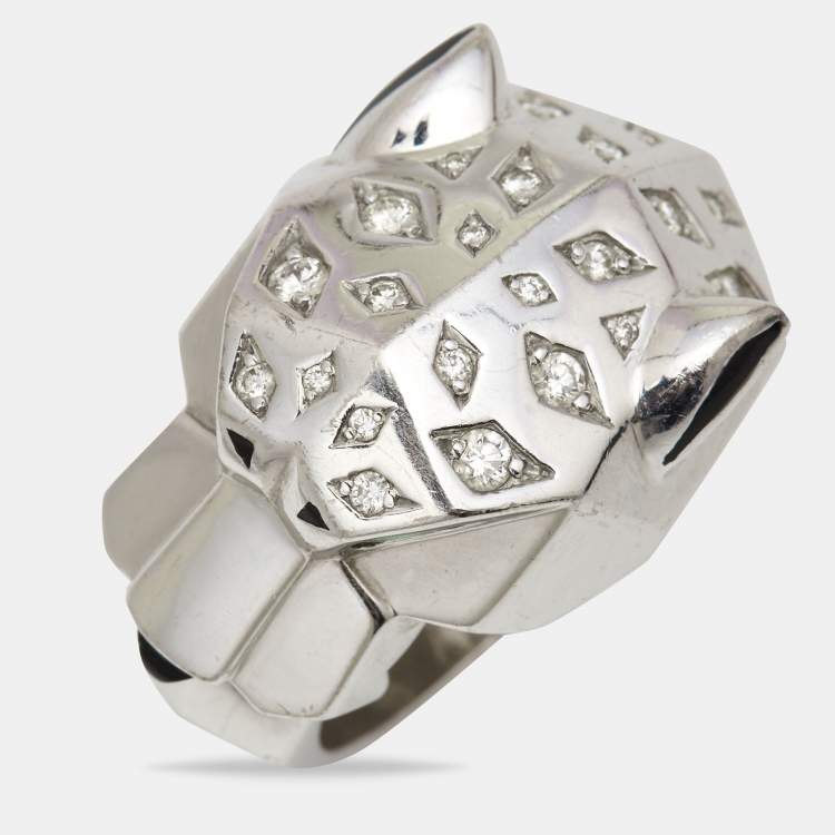 مملوكة مسبقًا Cartier Panthere de Cartier Multi Gemstone Lacquer 18k White Gold Ring Size 53