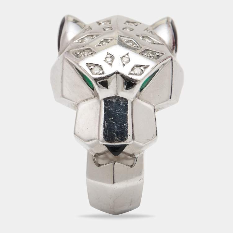 مملوكة مسبقًا Cartier Panthere de Cartier Multi Gemstone Lacquer 18k White Gold Ring Size 53