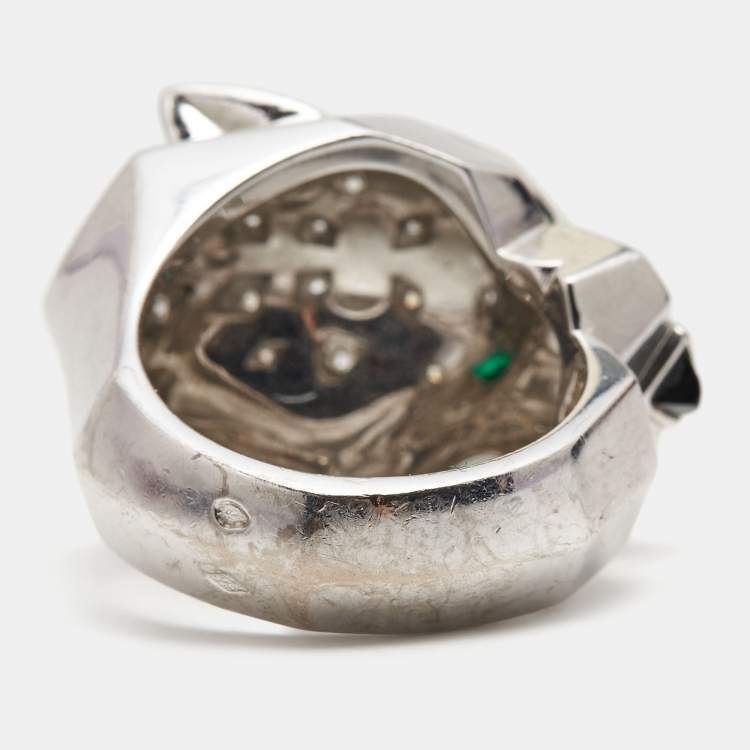 مملوكة مسبقًا Cartier Panthere de Cartier Multi Gemstone Lacquer 18k White Gold Ring Size 53