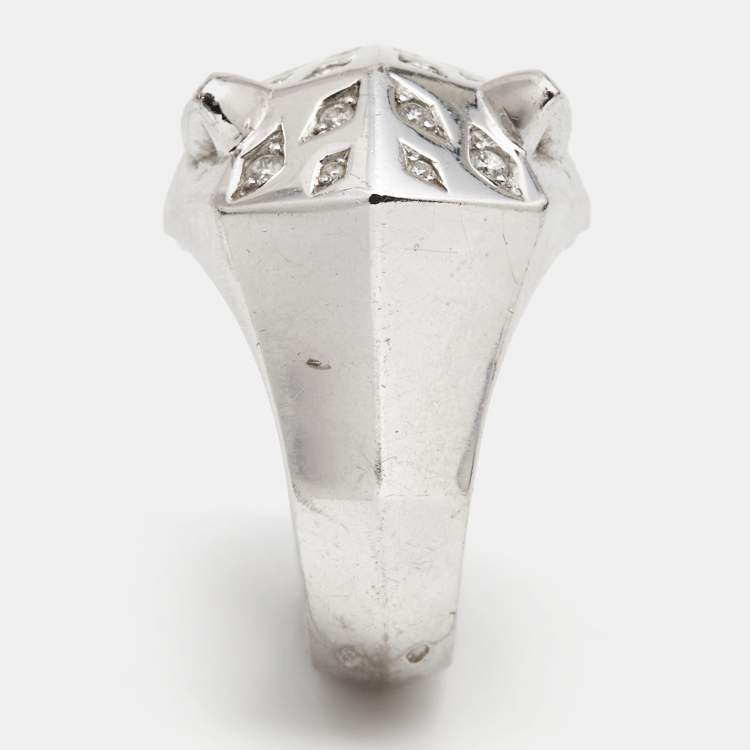 مملوكة مسبقًا Cartier Panthere de Cartier Multi Gemstone Lacquer 18k White Gold Ring Size 53