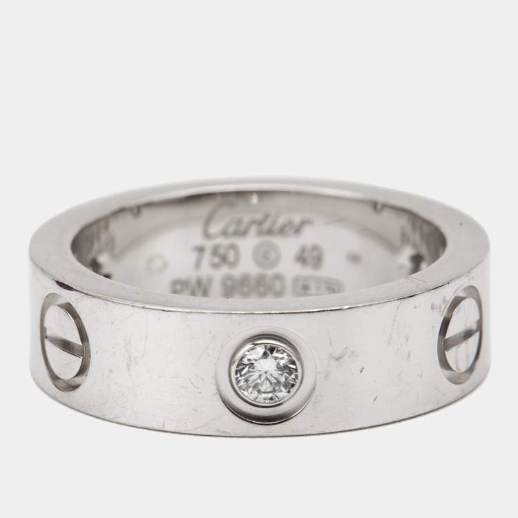 Pre Owned Cartier Love  3 Diamond 18k White Gold Band RIng Size 49