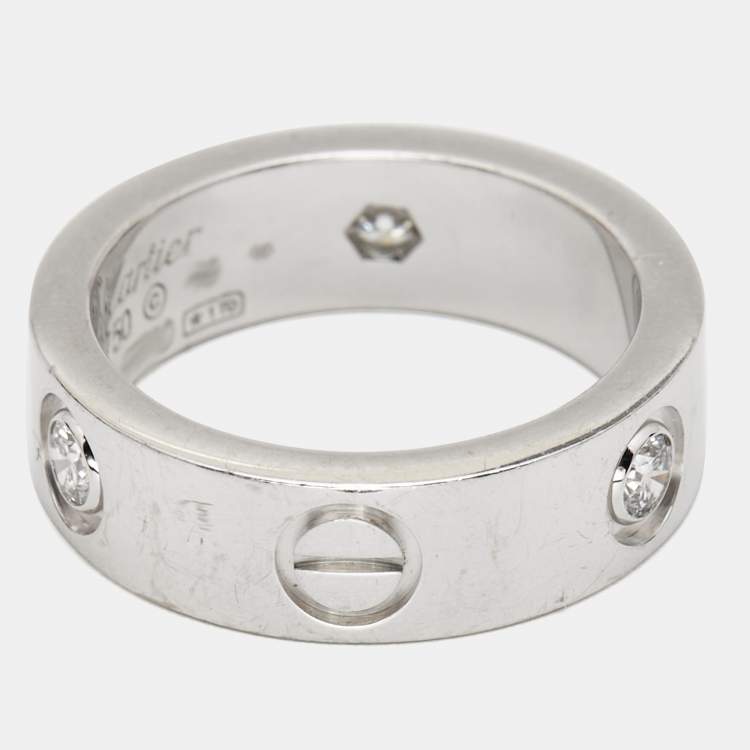 Pre Owned Cartier Love  3 Diamond 18k White Gold Band RIng Size 49