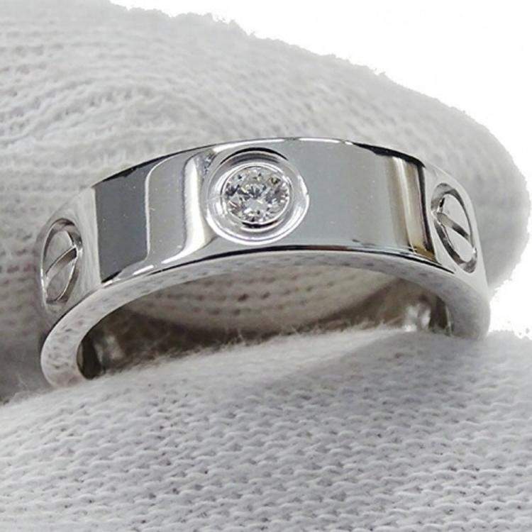 Pre Owned Cartier Love 18K White Gold Diamond Ring EU 53