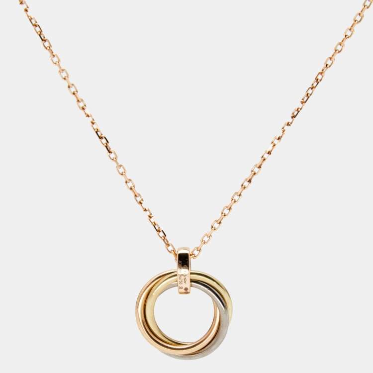 Pre Owned Cartier Trinity Diamond 18k Three Tone Gold Pendant Necklace