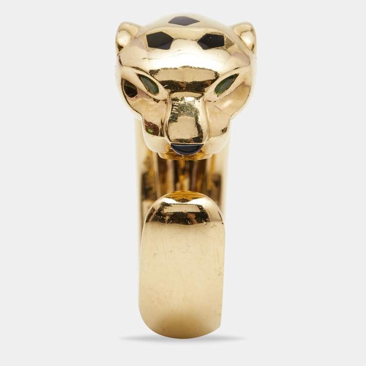 Pre Owned Cartier Panthere de Cartier Tsavorite Garnet Onyx Lacquer 18k Yellow Gold Ring Size 55