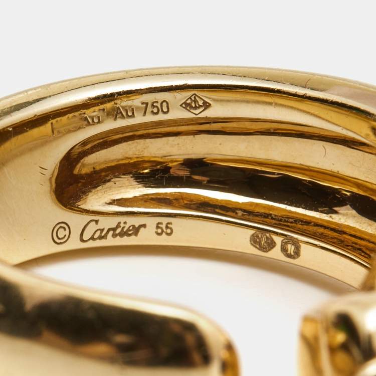 Pre Owned Cartier Panthere de Cartier Tsavorite Garnet Onyx Lacquer 18k Yellow Gold Ring Size 55