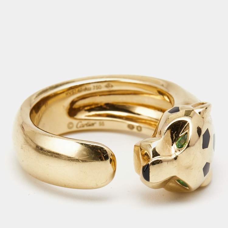 Pre Owned Cartier Panthere de Cartier Tsavorite Garnet Onyx Lacquer 18k Yellow Gold Ring Size 55