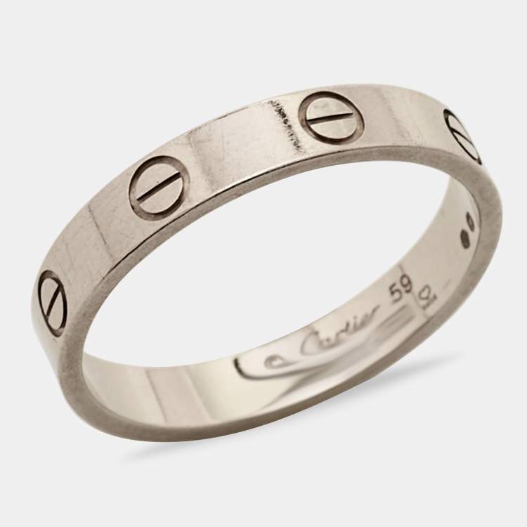 Pre Owned Cartier Love 18K White Gold Narrow Wedding Band Ring Size 59
