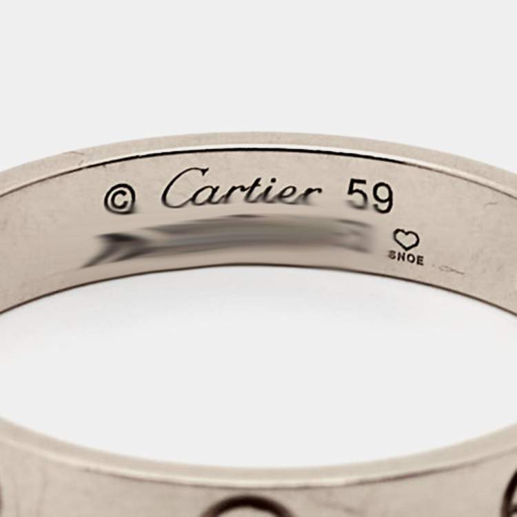 Pre Owned Cartier Love 18K White Gold Narrow Wedding Band Ring Size 59