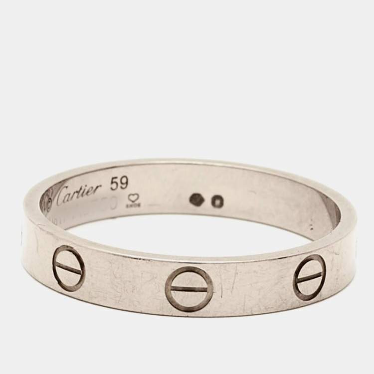 Pre Owned Cartier Love 18K White Gold Narrow Wedding Band Ring Size 59