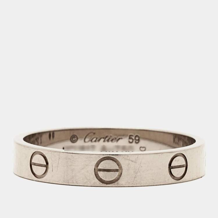 Pre Owned Cartier Love 18K White Gold Narrow Wedding Band Ring Size 59