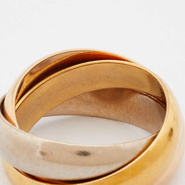 Pre Owned Cartier Trinity 18k Three Tone Gold Large Model Rolling Ring Size 55