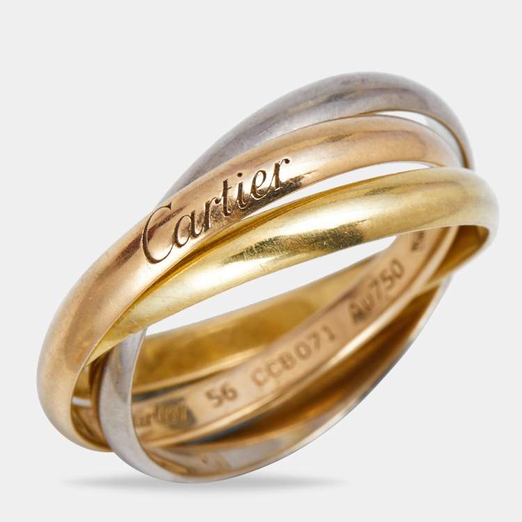 Pre Owned Cartier Trinity  18k Three Tone Gold Small Model Ring Size 56