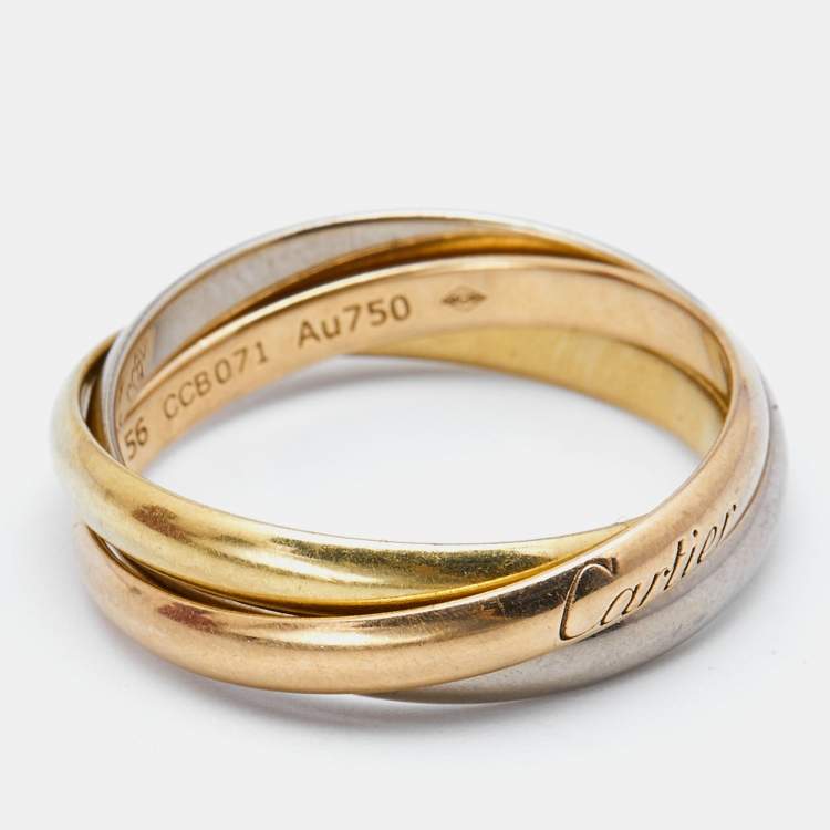 Pre Owned Cartier Trinity  18k Three Tone Gold Small Model Ring Size 56