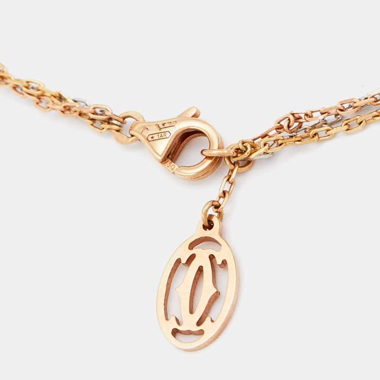 Pre Owned Cartier Love 3 Hoops Diamonds 18k Three Tone Gold Chain Necklace