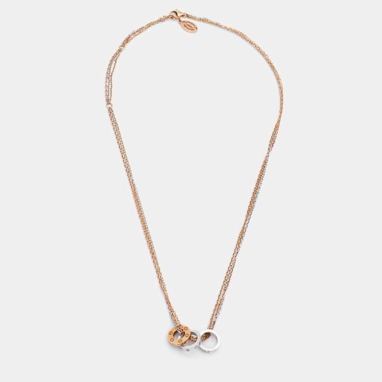 Cartier Love 3 Hoops Diamonds 18k Three Tone Gold Chain Necklace