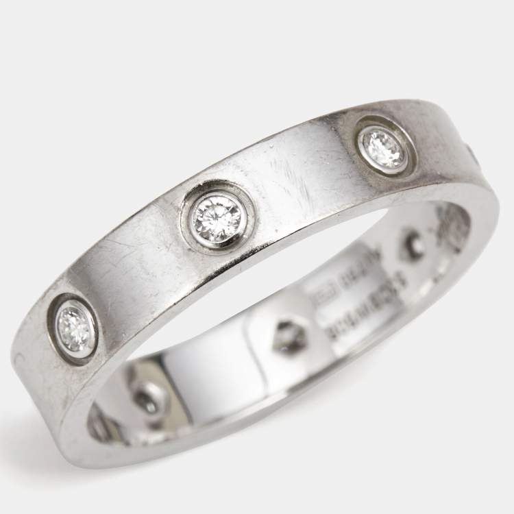 Pre Owned Cartier Love Diamond Paved 18k White Gold Band Ring Size 53